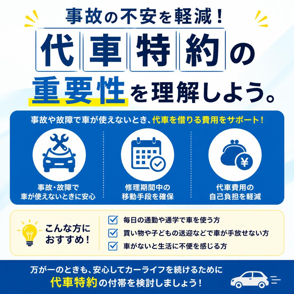 事故の不安を軽減！代車特約の重要性を理解しよう。