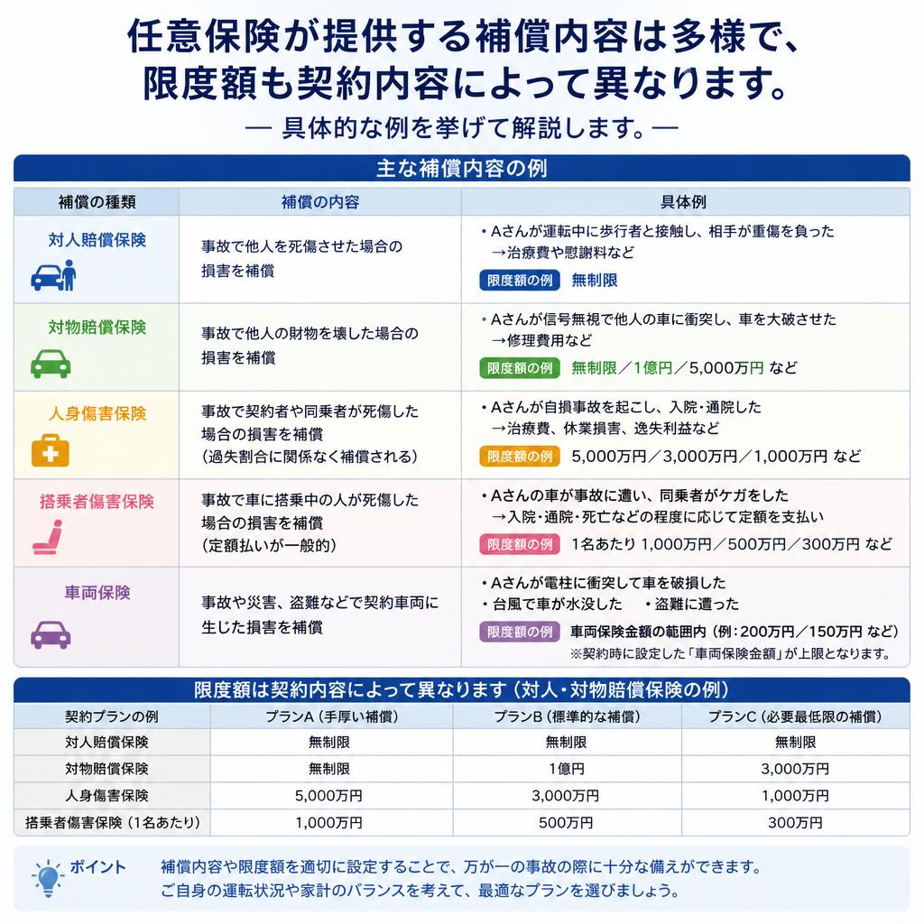 任意保険の保証内容と限度額