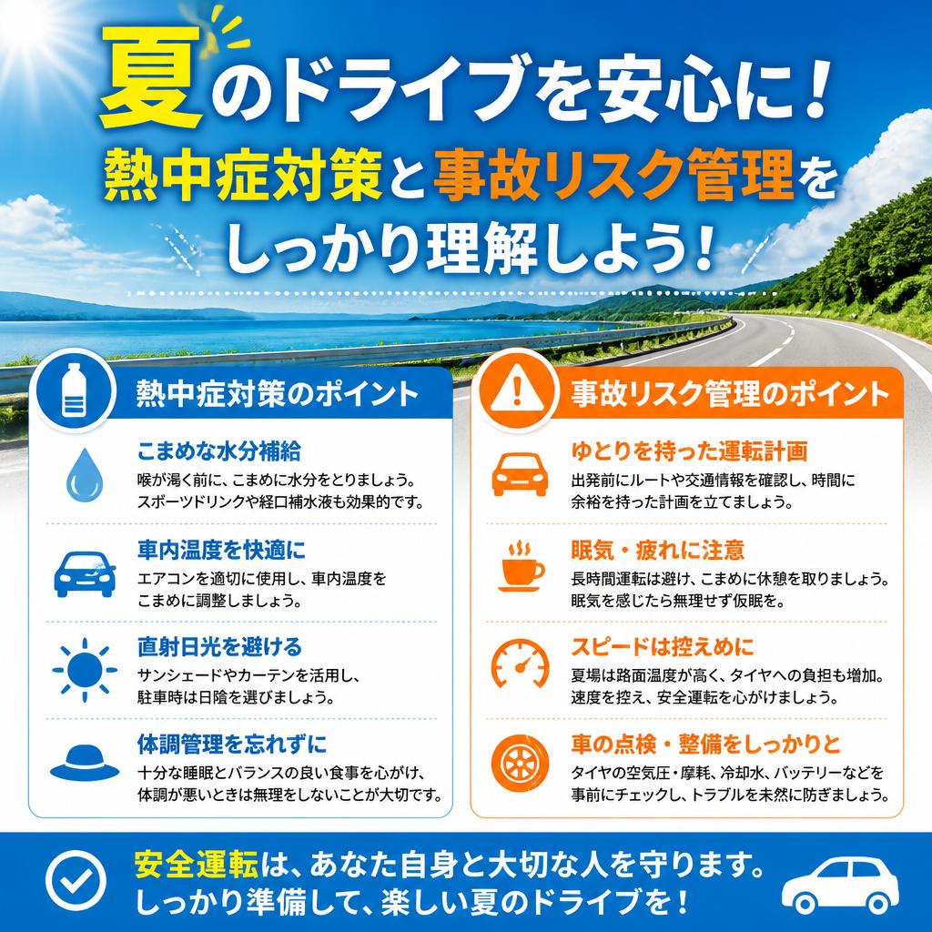 夏のドライブを安心に！熱中症対策と事故リスク管理をしっかり理解しよう！