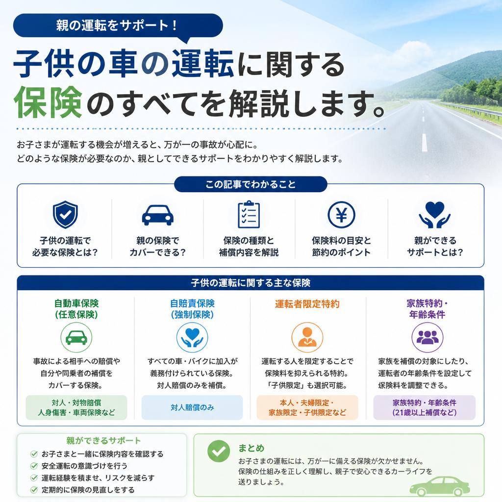 親の運転をサポート！子供の車の運転に関する保険のすべてを解説します。