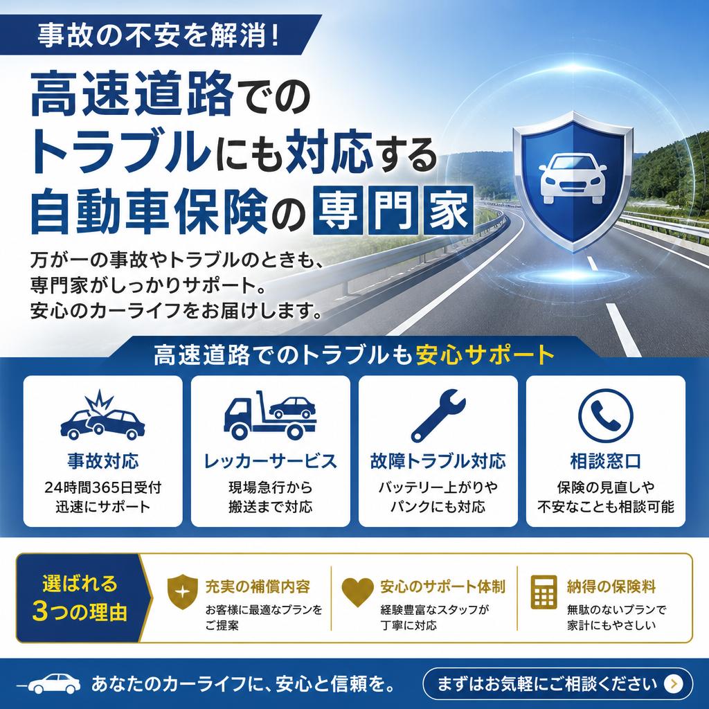 事故の不安を解消！高速道路でのトラブルにも対応する自動車保険の専門家