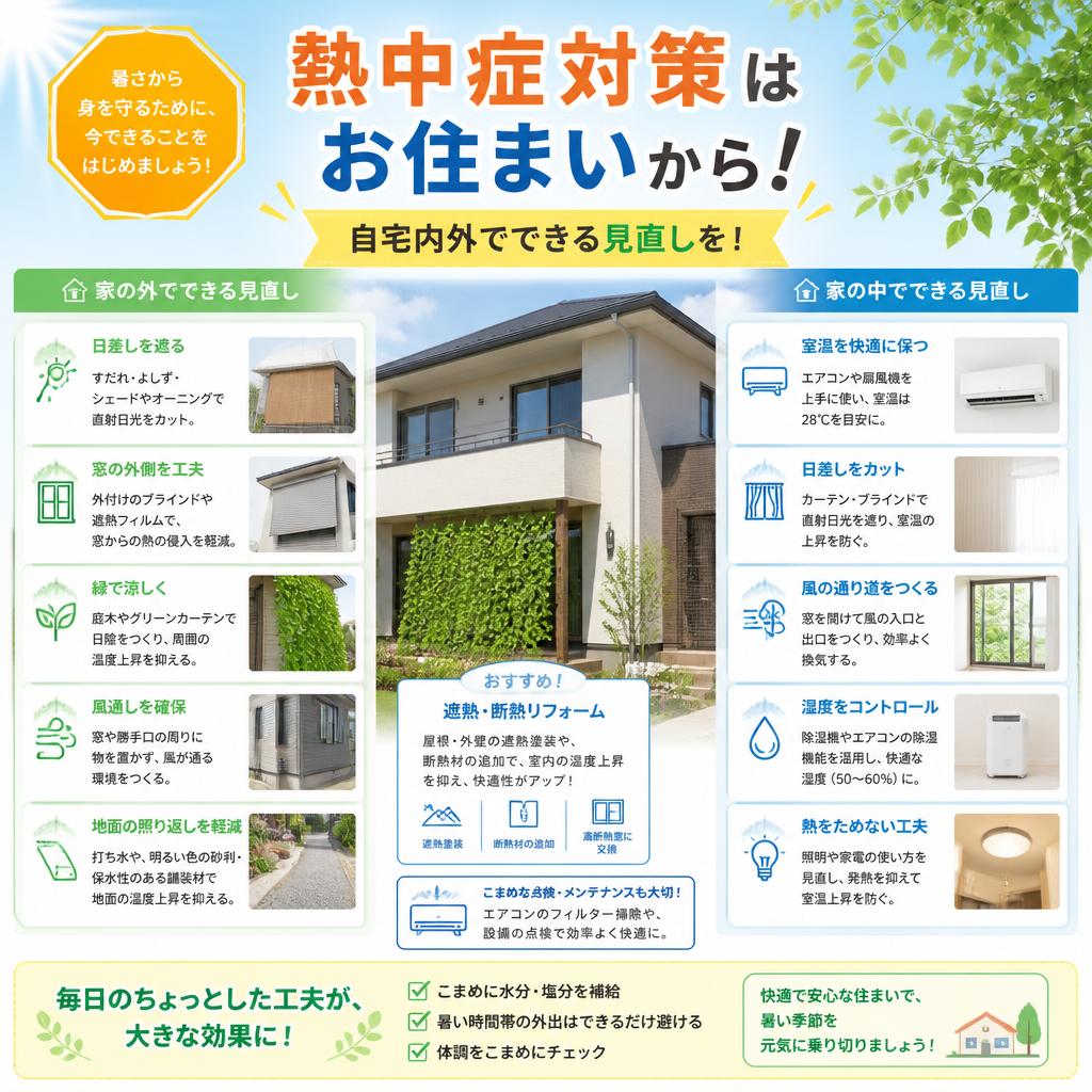 熱中症対策はお住まいから！自宅内外でできる見直しを！